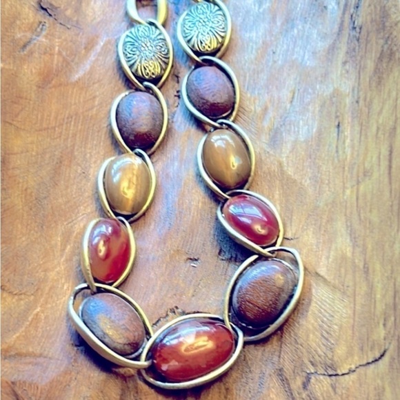 Vintage Rachel Zoe Chunky Necklace Nut Stone Gold Tone Size 16” Toggle - Picture 1 of 6